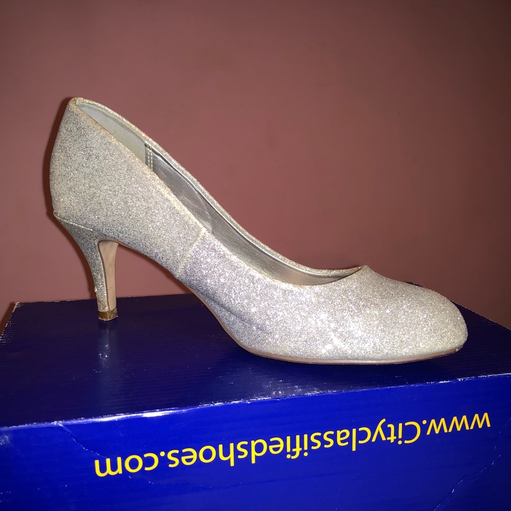 Sliver glitter heels